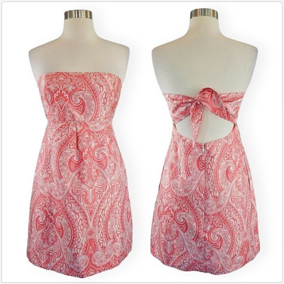Molly B 100% Silk Pink White Floral Empire Waist Strapless Tie Back Dress 4 - Picture 1 of 5